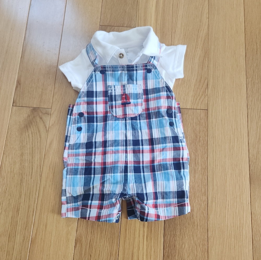 Boys summer plaid overalls